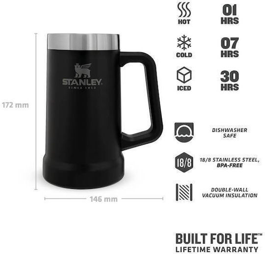 Stanley The Big Grip Glass Thermos Bottle Stainless Steel BPA Free 700ml Black With Handle