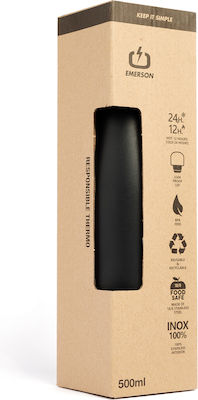 Emerson Recyclable Bottle Thermos Stainless Steel BPA Free Βlue/Black 500ml with Straw