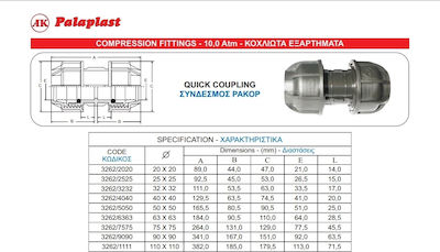 Palaplast 3262/3232 Conexiune pentru furtun de irigare 10Atm Cu filet 32mm