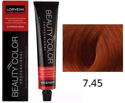 Lorvenn Beauty Color Supreme Reds Vopsea De Păr 7.45 Blond Cupro Acaju 70ml