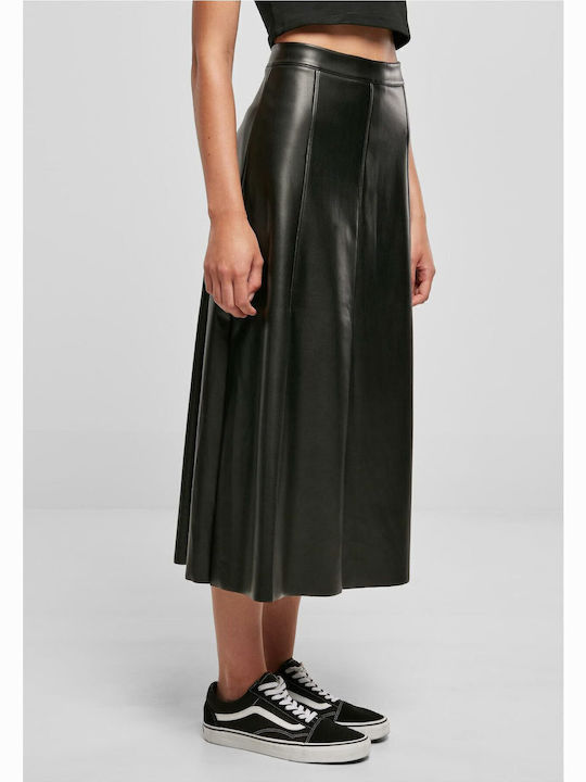 Leder Hoch tailliert Midi Rock Schwarz