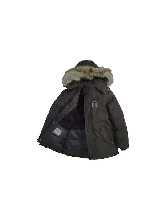 Ativo Kids Parka short with Lining & Protection Hood Khaki