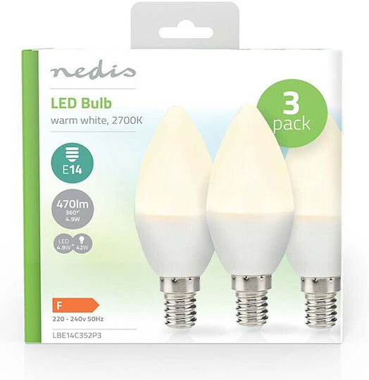 Nedis Λάμπες LED 9W 100mm για Ντουί E14 Θερμό Λευκό 470lm 3τμχ