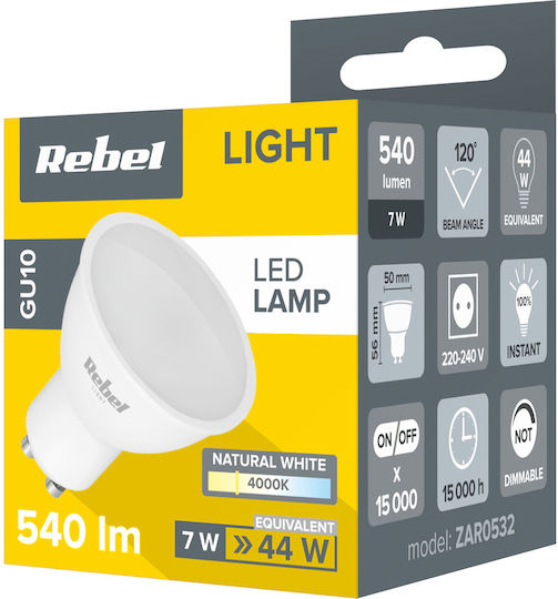 Rebel Λάμπα LED 7W για Ντουί GU10 και Σχήμα MR16 Φυσικό Λευκό 540lm