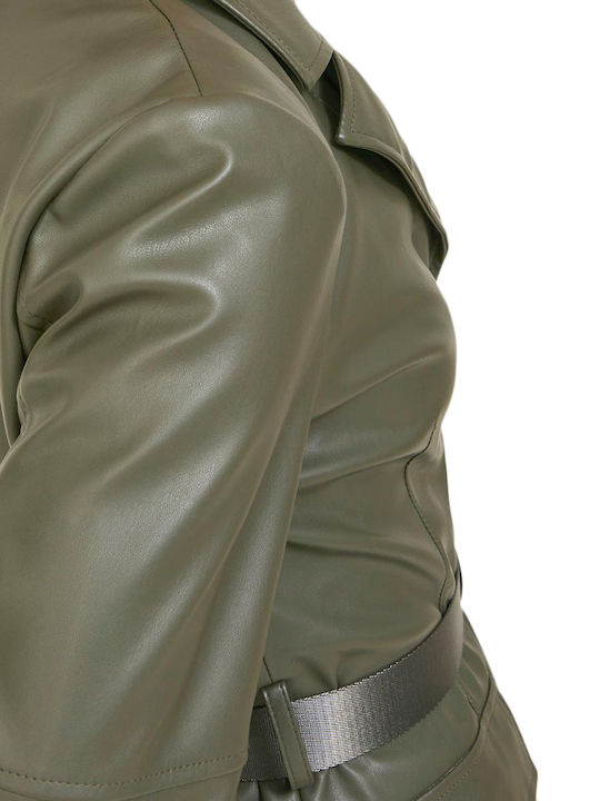 Jack & Jones Γυναικείο Δερμάτινο Σακάκι Χακί