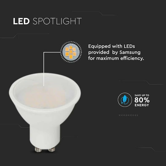 V-TAC Samsung Chip Weiß Vt LED-Lampe 4.5W 80mm für Fassung GU10 und Form MR16 Warmes Weiß 400lm