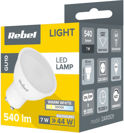 Rebel LED Bulb 7W for Socket GU10 and Shape MR16 Warm White 540lm