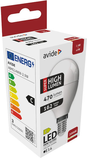 Avide ABMG14WW-2.9W Λάμπα LED 2.9W 82mm για Ντουί E14 και Σχήμα G45 Θερμό Λευκό 470lm