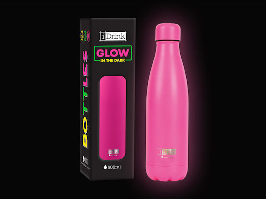 I-Total iDrink Glow In The Dark Μπουκάλι Θερμός Ανοξείδωτο BPA Free 500ml Ροζ