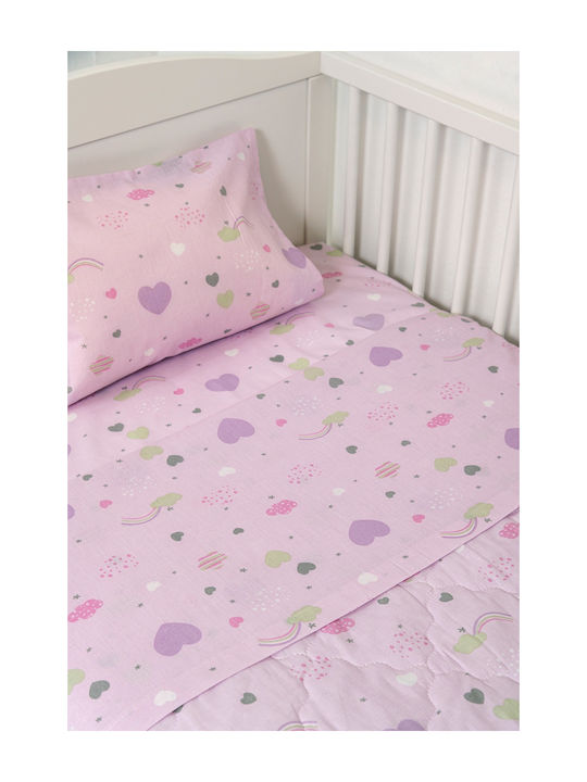 Naf Naf Cotton Baby Quilt Set with Pillowcase Hearts 100x140cm Lilac