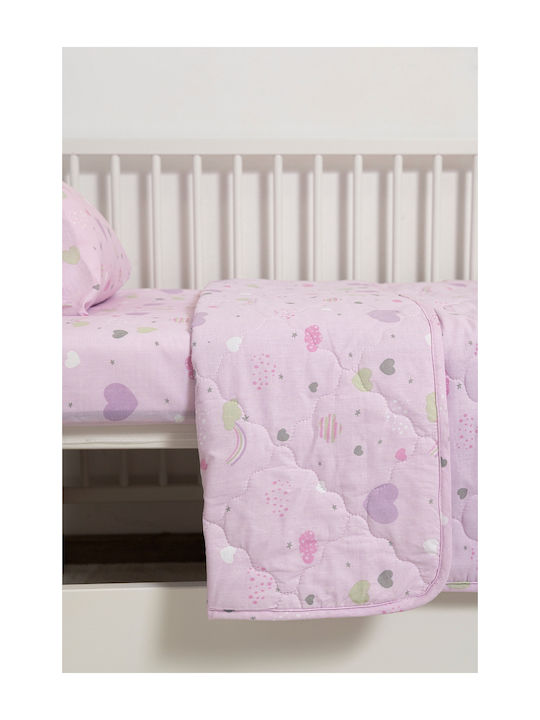 Naf Naf Cotton Baby Quilt Set with Pillowcase Hearts 100x140cm Lilac