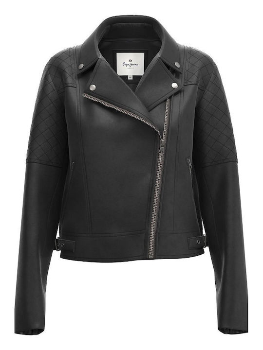 Δερμάτινο Γυναικείο Biker Jacket Μαύρο