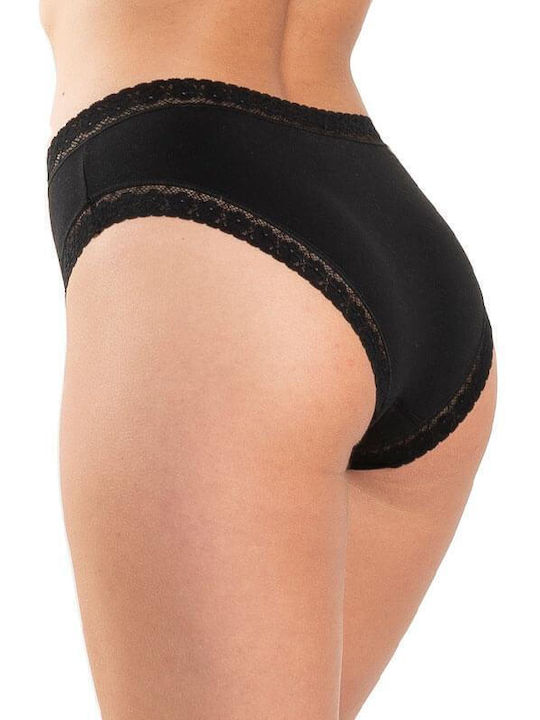 A.A UNDERWEAR Cotton Women's Slip with Lace Black