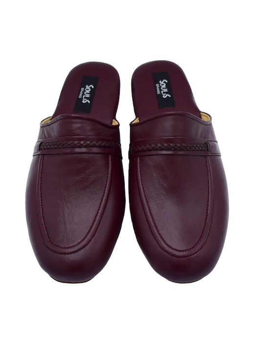 Soulis Shoes Men's Leather Slippers Burgundy