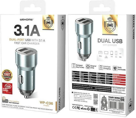 WK WP-C36 Auto-Ladegerät 15W 3.1A mit Anschlüssen: 2xUSB Blau Farbe