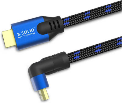 Savio HDMI 2.1 Unghi (90°) / împletitură Cablu HDMI de sex masculin - HDMI de sex masculin 3m Negru