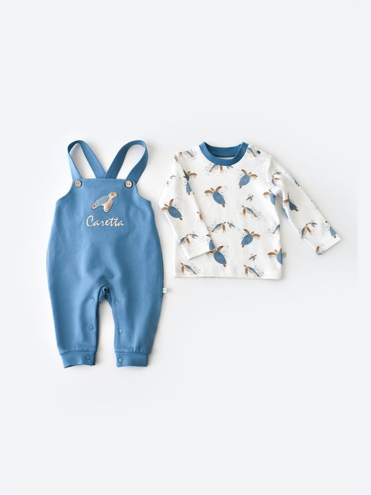 Biorganic Baby Bodysuit Set Long-Sleeved with Pants Blue