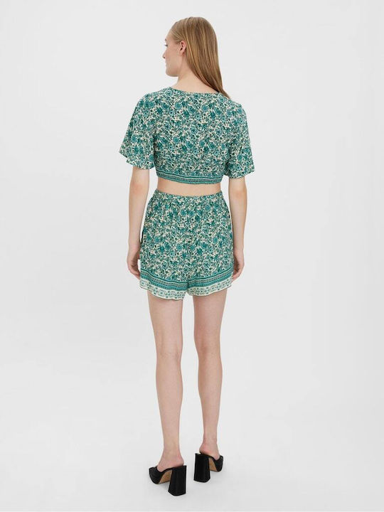Vero Moda Women's Summer Crop Top Short Sleeve Floral Green