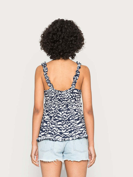 Vero Moda pentru Femei de Vară Bluză Fără mâneci cu Decolteu în V Floral Albastru marin