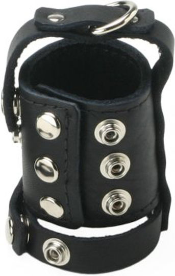 XR Cock Strap And Ball Stretcher Large Set Inele Cocoș și testicule De piele Negre