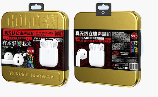 WK V57 Earbud Bluetooth Handsfree Ακουστικά με Θήκη Φόρτισης Λευκά