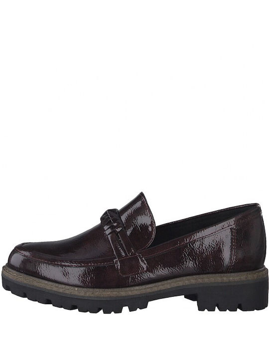 Marco Tozzi Patent Leather Women's Moccasins in Burgundy Color