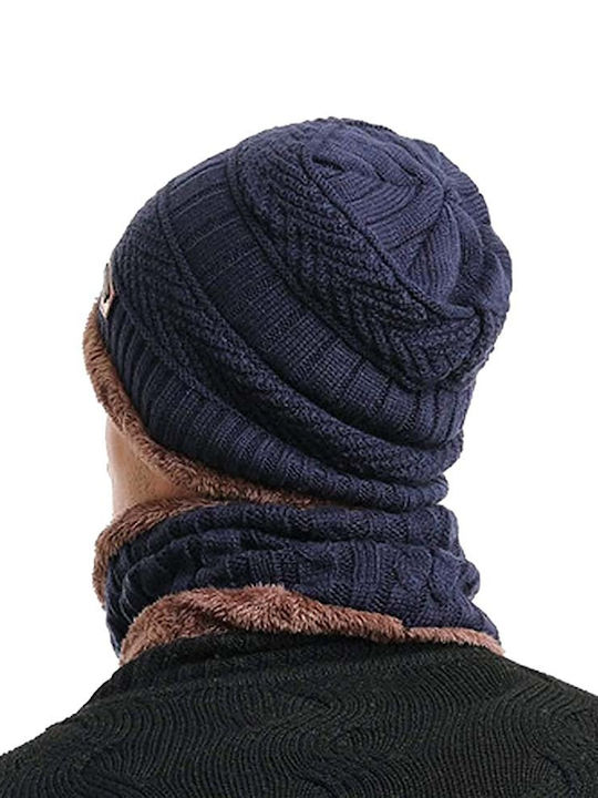 Set with Beanie Knitted in Blue color