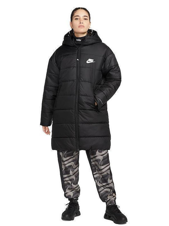 Sportswear Lang Damen Puffer Jacke für Winter Schwarz