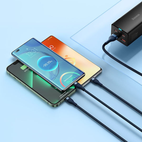 Baseus Flash Series Ⅱ Braided USB to Lightning / Type-C / micro USB 1.2m Cable Blue (CASS040003)