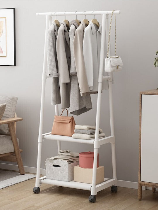Dream House Store Τροχήλατη Κρεμάστρα Δαπέδου από Μέταλλο σε Λευκό Χρώμα 55x42x160cm