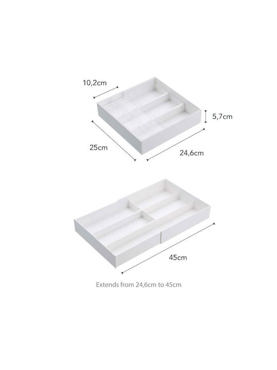 Yamazaki Opening Plastic Drawer Cutlery Tray 25x24.6x5.7cm White