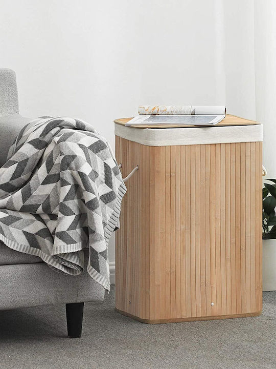 Songmics Laundry Basket Bamboo Collapsible 72l with Lid 40x30x60cm Beige