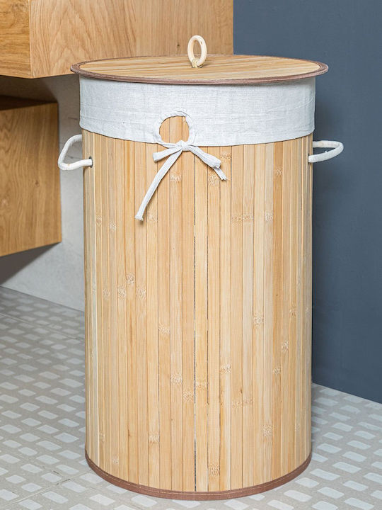 Estia Essentials Laundry Basket Bamboo Collapsible 57l with Cap 36x36x66cm Beige