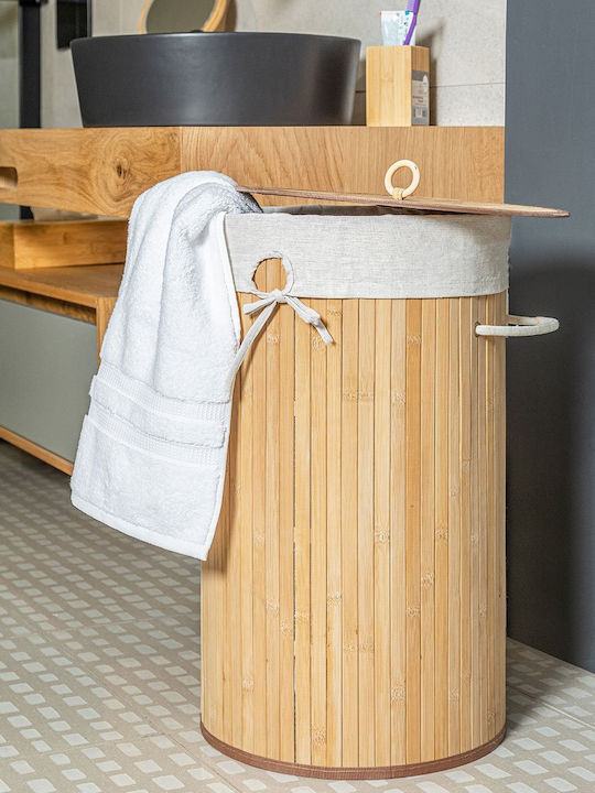 Estia Essentials Laundry Basket Bamboo Collapsible 57l with Cap 36x36x66cm Beige