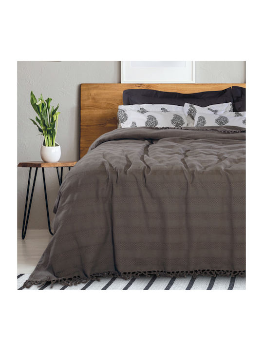 Das Home Line 0425 Pătură 100% bumbac Extra-dublă cu franjuri 230x250cm. Maro