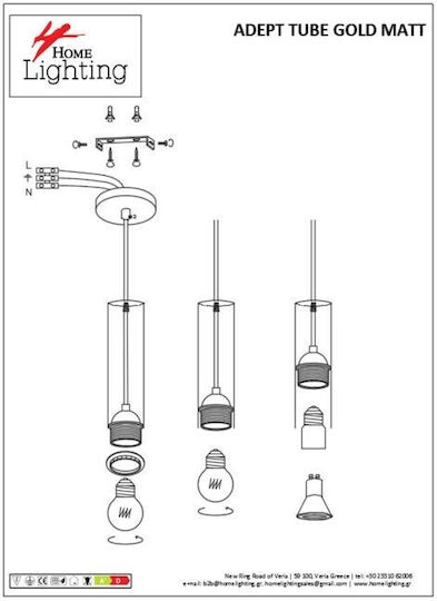 Home Lighting Hängelampe Gold für 5 Lampen E27