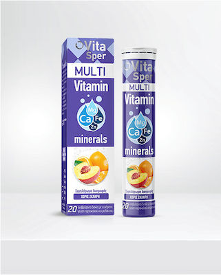 Vitasper Multivitamin & Minerals Vitamin für Energie Pfirsich Orange 20 Registerkarten