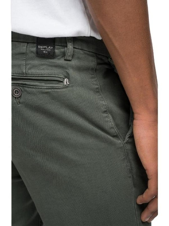 Zeumar Παντελόνι Chino Ελαστικό σε Slim Εφαρμογή Χακί