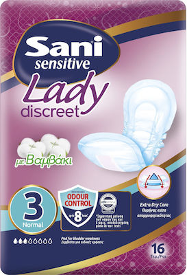 Sani Sensitive Lady Normal No3 Women's Incontinence Pad Normal Flow 3 Drops 16pcs