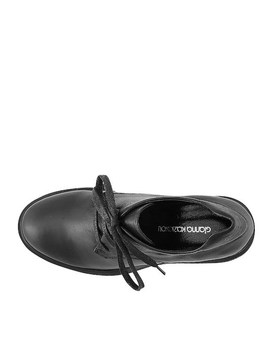 Chand Δερμάτινα Γυναικεία Μποτάκια Oxfords με Ψηλό Τακούνι Μαύρα