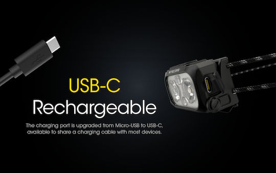 NiteCore Wiederaufladbar Stirnlampe LED IP66 mit maximaler Helligkeit 400lm NU25UL Schwarz