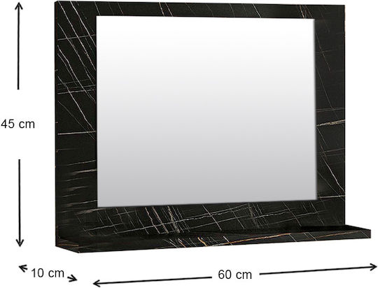 Megapap Devlin Правоъгълена Банско Огледало от ПДЧ с Рафт 60x45см Черен