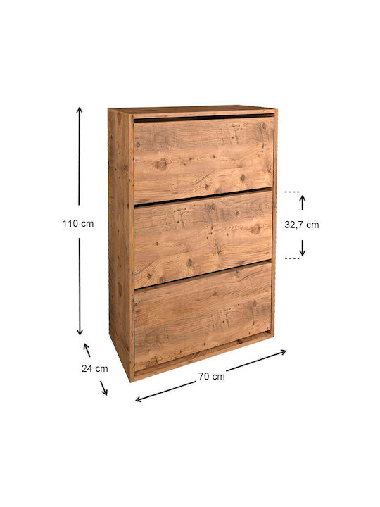 Ξύλινη Παπουτσοθήκη Nave με 3 Ράφια Pine Oak Μ73.6xΠ24xΥ110cm