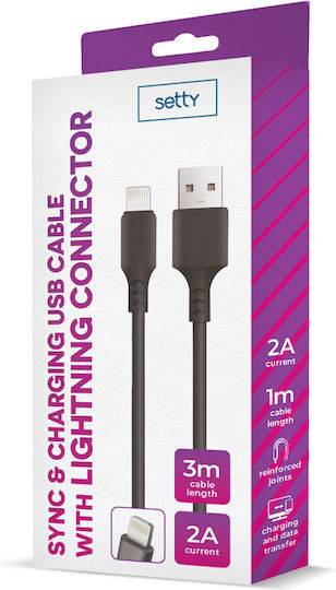 Setty USB-A to Lightning Cable Μαύρο 3m (GSM109950)