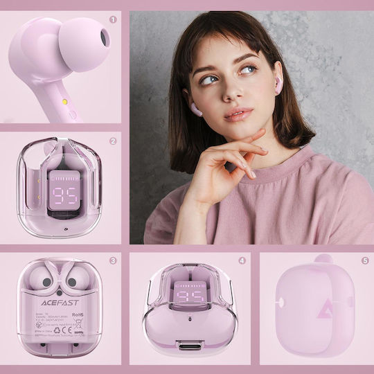 Acefast T6 In-ear Bluetooth Handsfree Căști cu Rezistență la Transpirație și Carcasă de Încărcare Pink Lotus