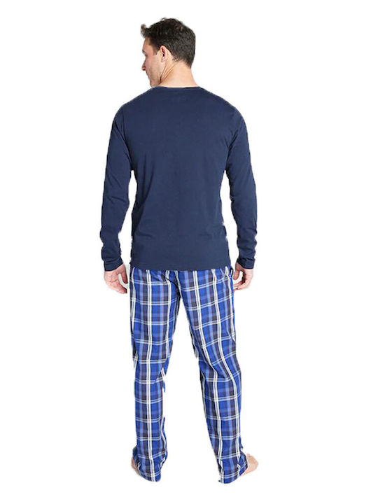 Men's Pajama Jockey in Dark Blue with Plaid