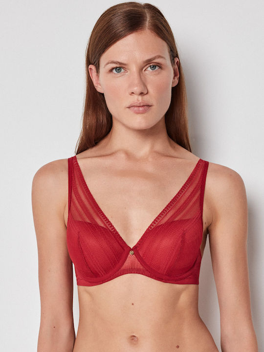 Gisela Δαντελένιο Σετ Εσωρούχων Bralette με Slip Κόκκινο