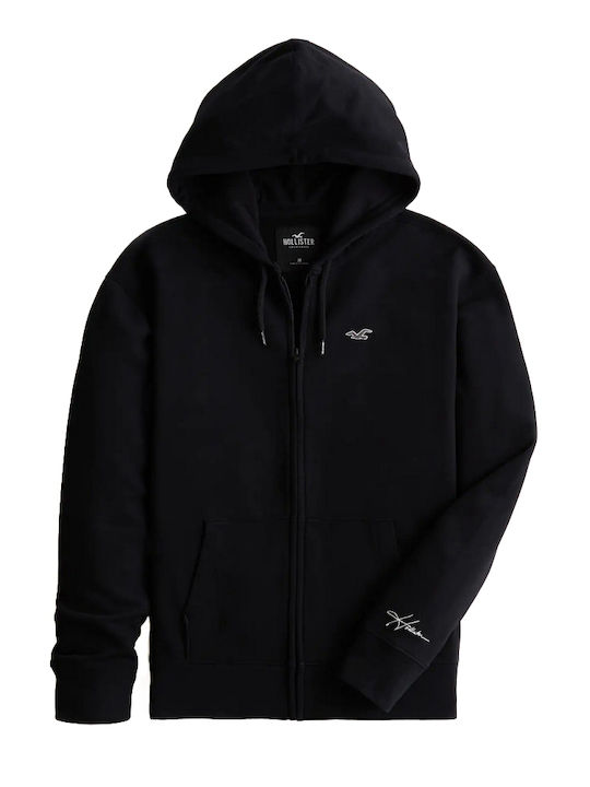 Hollister Herren Sweatshirt Jacke mit Kapuze und Taschen Schwarz