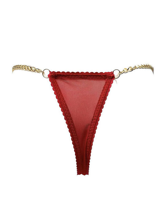 Fontana Di Vita Thong Underwear in Red Color with Chain