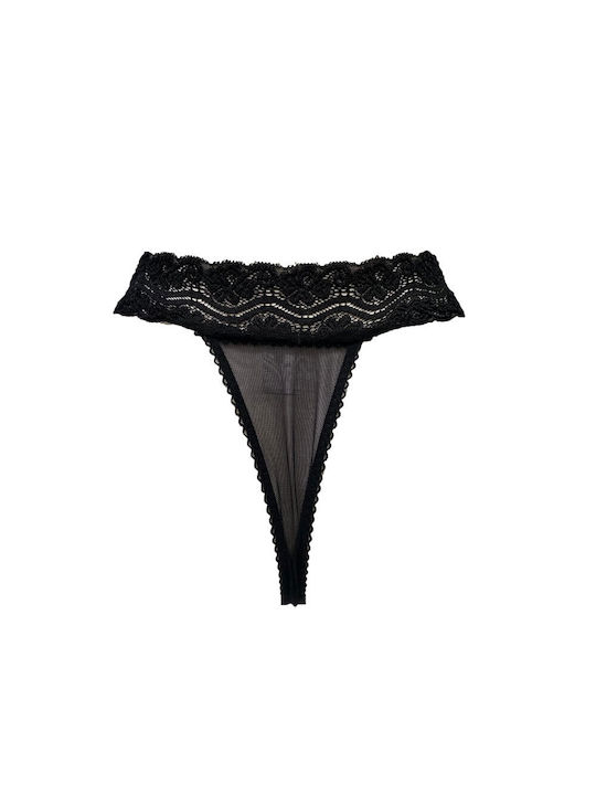 Fontana Di Vita Thong Underwear with Lace in Black Color